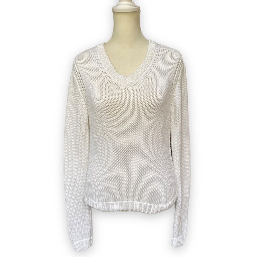 J Crew White Knit Crew Neck Loose Knit Sweater